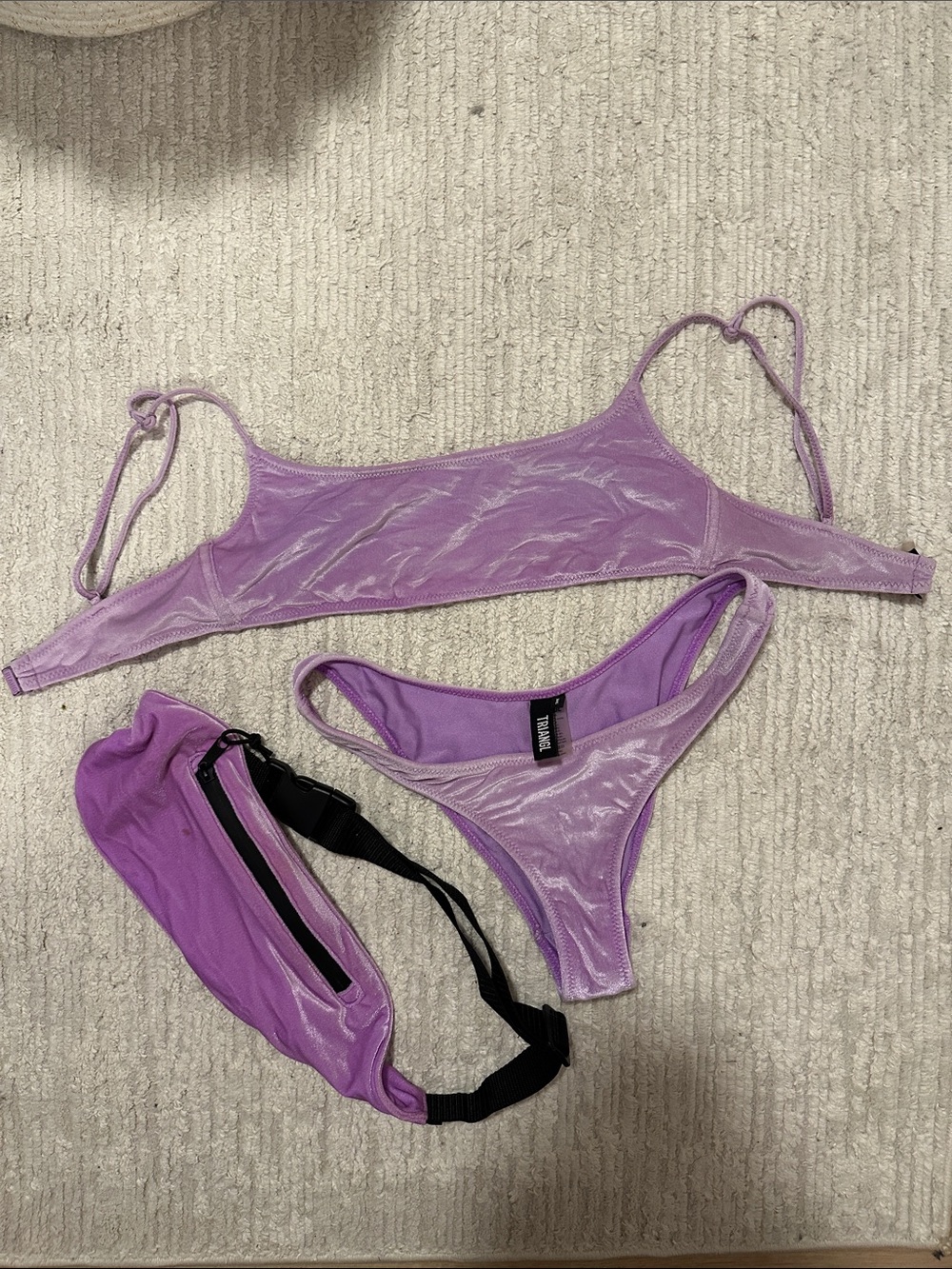 TRIANGL Lilac Velvet Bikini Set with Matching Fanny Pack